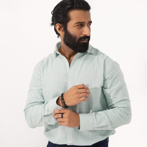 Mint green check shirt