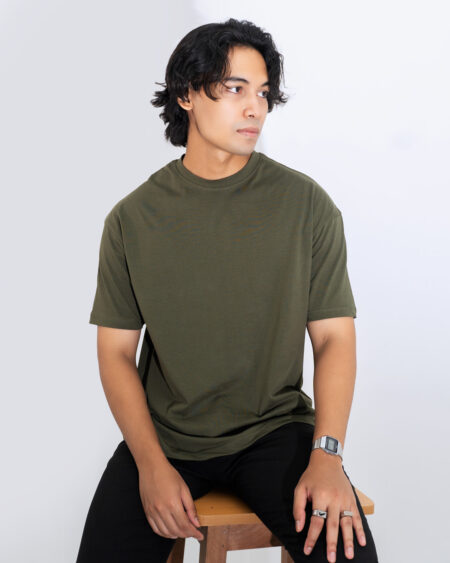 Unisex olive drop shoulder t-shirt - Image 3