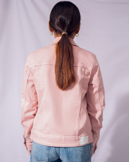 Women's Pink Washed Denim Cropped Jacket - Image 4