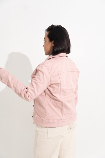 Women's Pink Washed Denim Cropped Jacket - Image 5