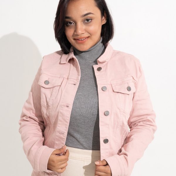 Women's Pink Washed Denim Cropped Jacket