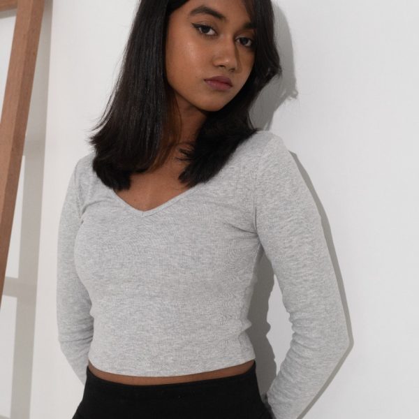 Grey Ribbed Crop Top