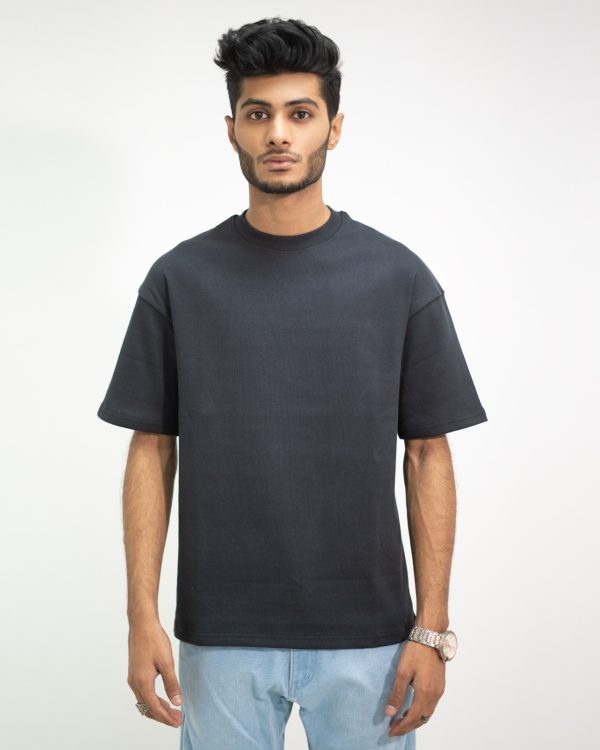 Unisex Black Ribbed drop shoulder t-shirt - Image 2