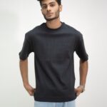 Unisex Black Ribbed drop shoulder t-shirt