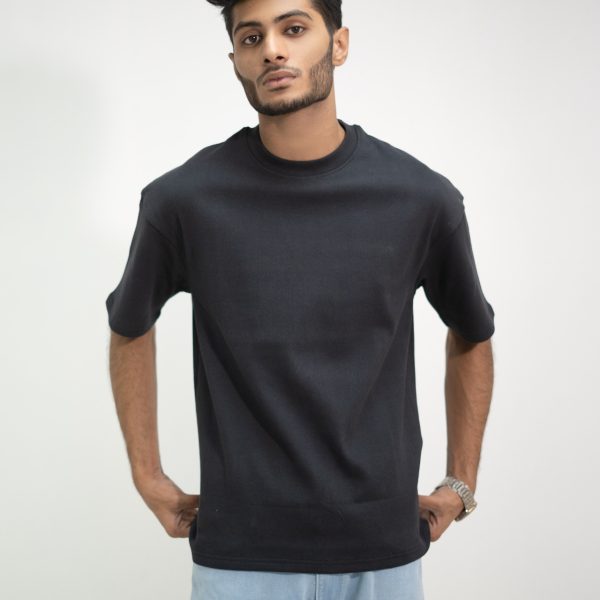 Unisex Black Ribbed drop shoulder t-shirt