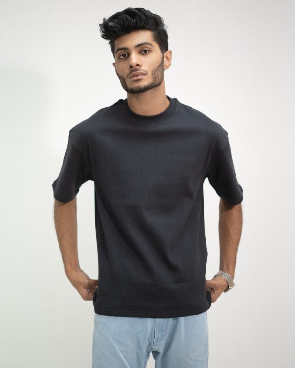 Unisex Black Ribbed drop shoulder t-shirt