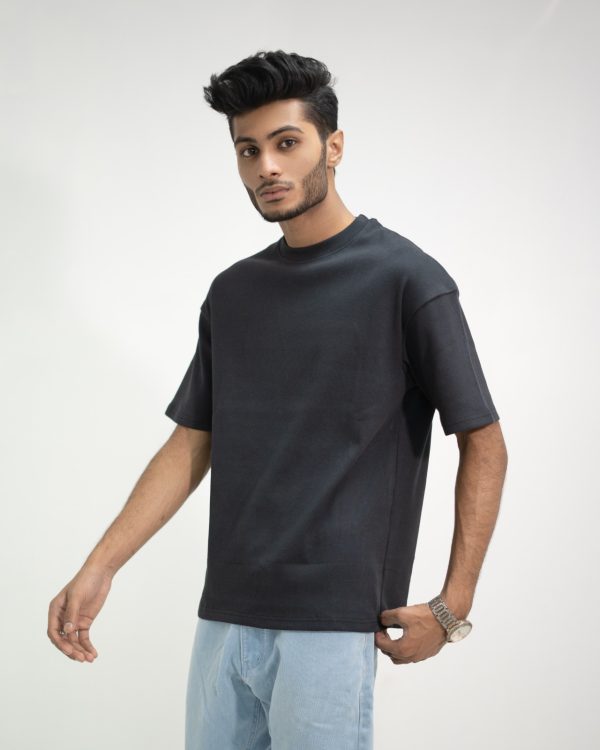 Unisex Black Ribbed drop shoulder t-shirt - Image 4