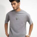 Unisex Grey Pique Drop Shoulder T-Shirt