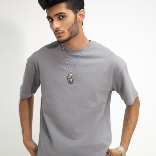 Unisex Grey Pique Drop Shoulder T-Shirt