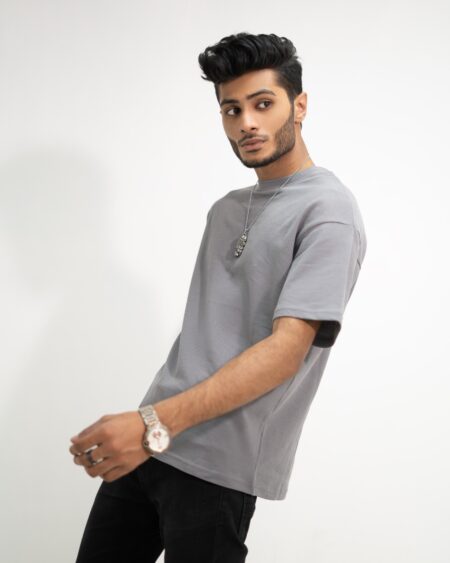 Unisex Grey Pique Drop Shoulder T-Shirt - Image 2