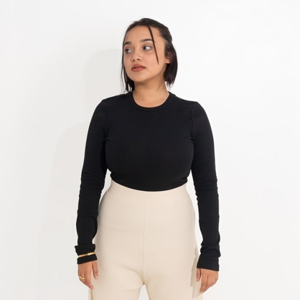 Black Ribbed Bodysuit